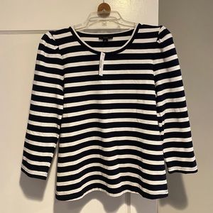 NWT J Crew 3/4 puff sleeve top navy/white Medium